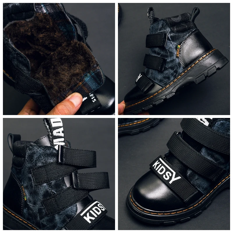 Winter Boys Boots Children Shoes Genuine Leather for Sneakers Ankle Martin Plush Warm Rubber Non-slip Kids Snow |