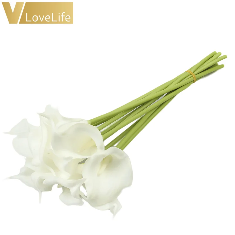 white 10 шт. Искусственные цветы Калла Лилия ПЭ Пена букет Искусственные цветы для украшения Свадебные украшения подарок на день Святого Валентина - Цвет: white