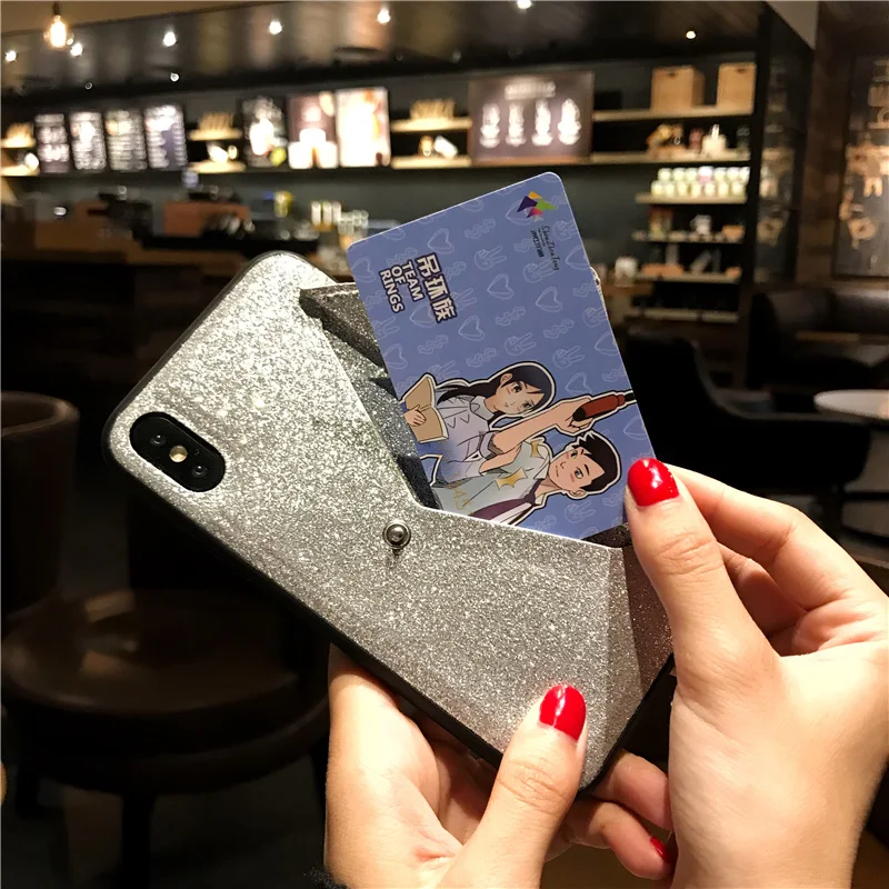 Роскошные Кошелек с блестками слот для карты кожа чехол iPhone X 8 7 Plus 6 S плюс мода