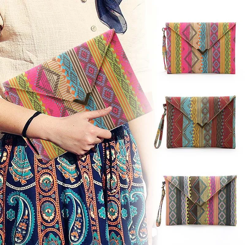 Новый национальный геометрический Холст Сумки Конверты клатч маленький