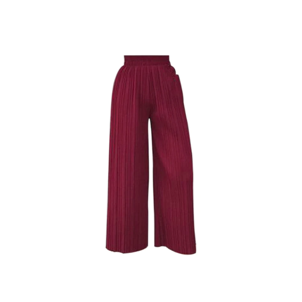 Wine red Новинка лета весны, новые модные черные повседневные Свободные плиссированные женские шифоновые свободные штаны с эластичной резинкой на талии - Цвет: Wine red