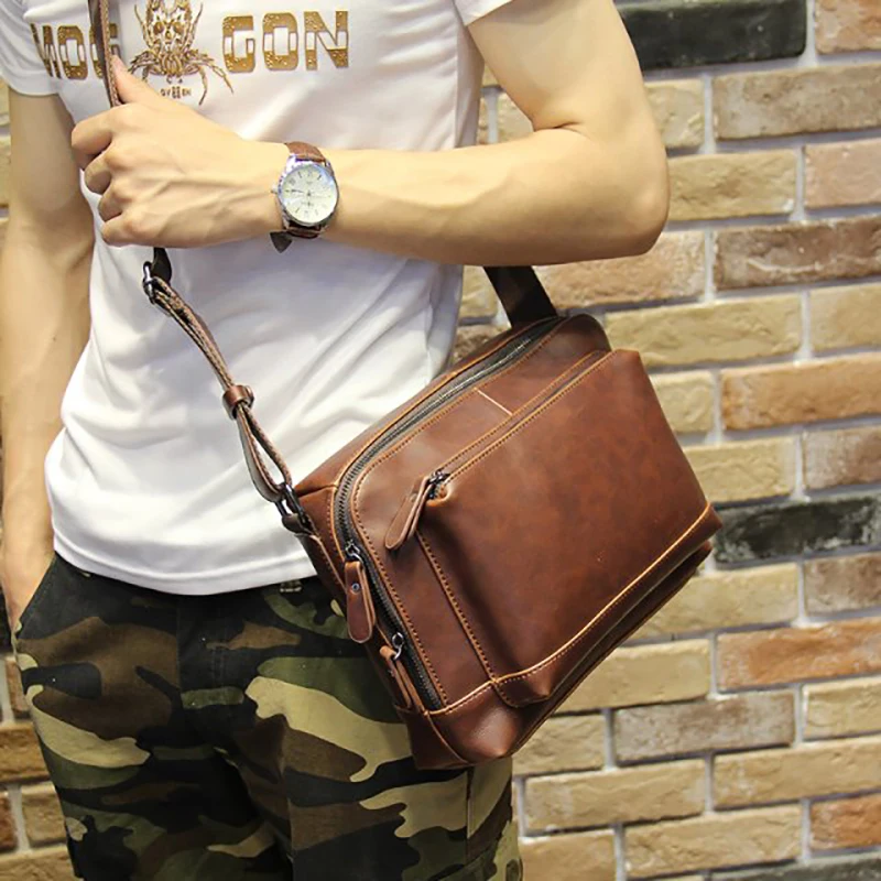

Men's shoulder bag soft PU material Retro Fashion Casual College Style High Quality Multi-functional design Large capacity