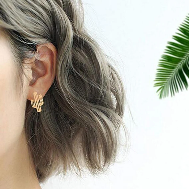 Shuangshuo Fashion Cactus Earrings for Women Small Stud Earings Female Gold Jewelry oorbellen | Украшения и аксессуары