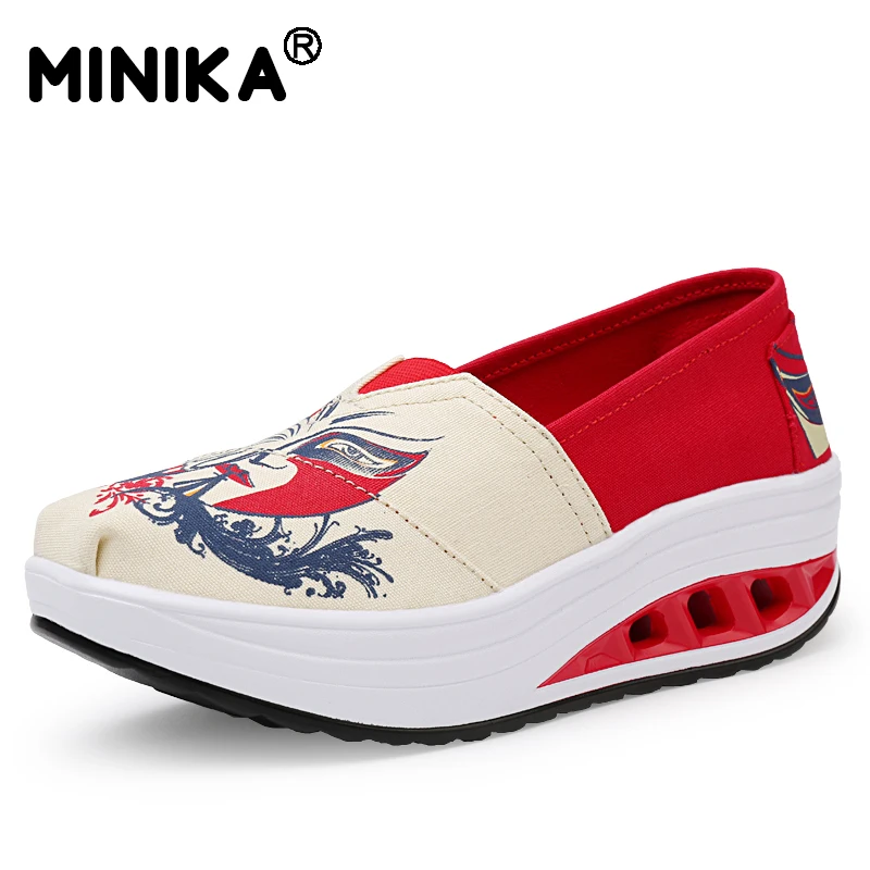 Minika/Повседневная парусиновая обувь на платформе женская плоской подошве