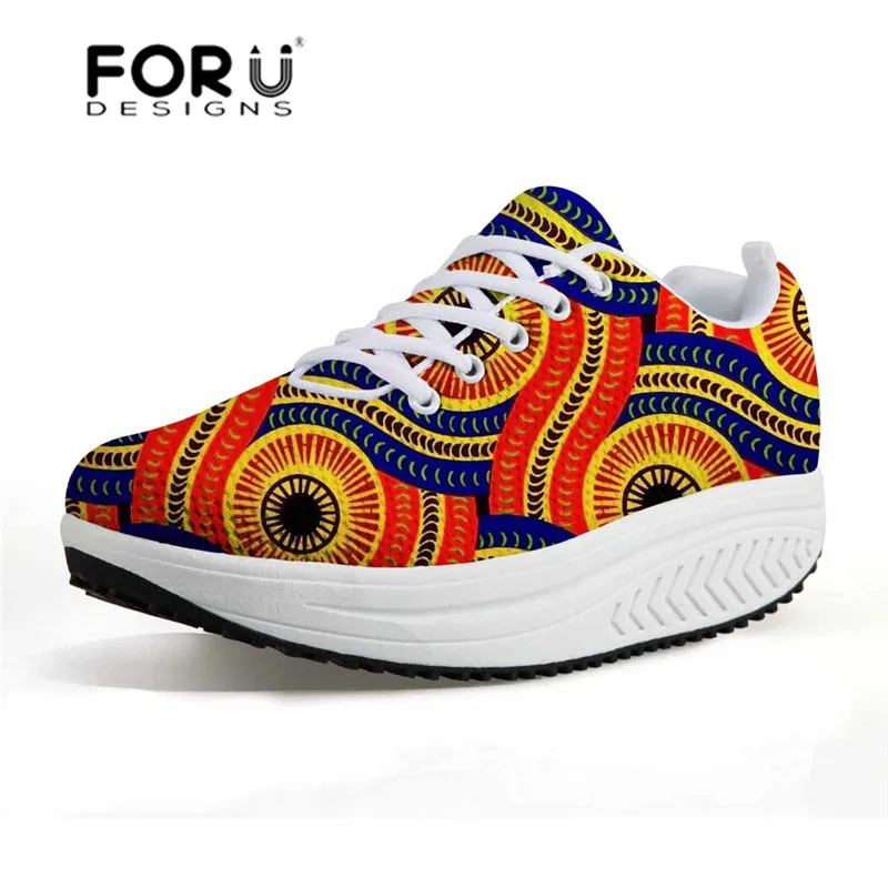 T0428AS FORUDESIGNS/Винтажные женские кроссовки с традиционным принтом в африканском стиле; повседневная обувь для танцев на платформе; женская обувь из сетчатого материала; tenis feminino; Танкетка - Цвет: T0428AS
