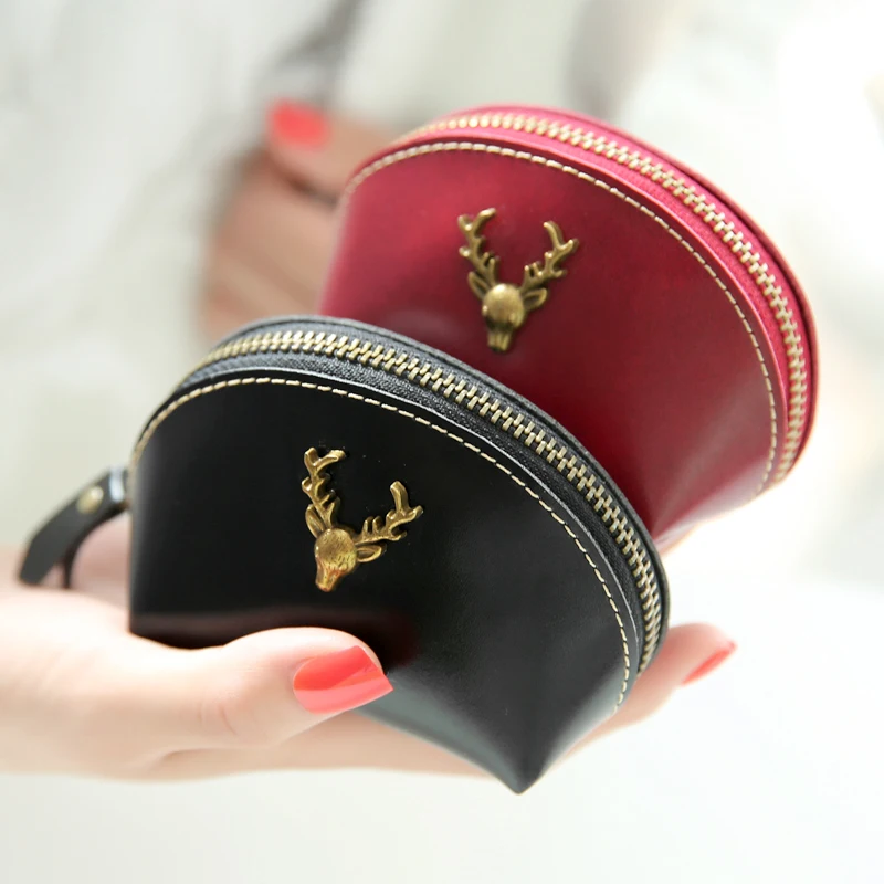 Симпатичный винтажный женский кожаный мини кошелек на молнии с металлическим