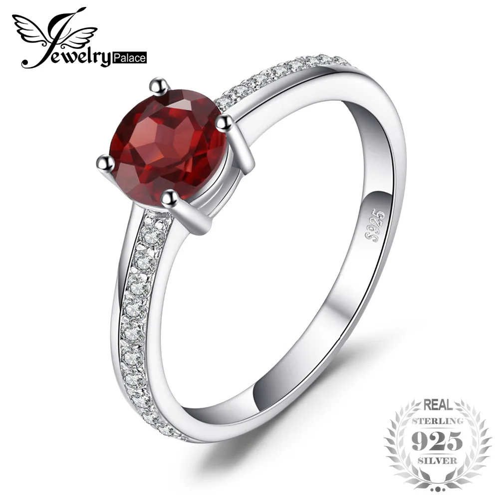 Jewelrypalace круглый 1.3ct красных гранатов белый topazs Solitaire Обручение кольцо подарок для