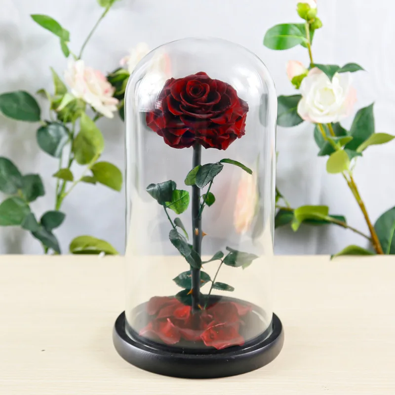 wine red 32 см стеклянная крышка свежесконсервированные розы цветы колючая Роза Флорес для свадьбы свадебные вечерние украшения подарок на день Святого Валентина - Цвет: wine red