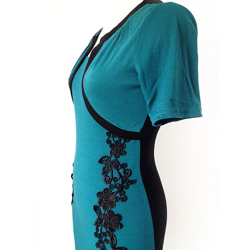 Новое поступление 2015 винтажное платье с цветочной вышивкой имитацией двух