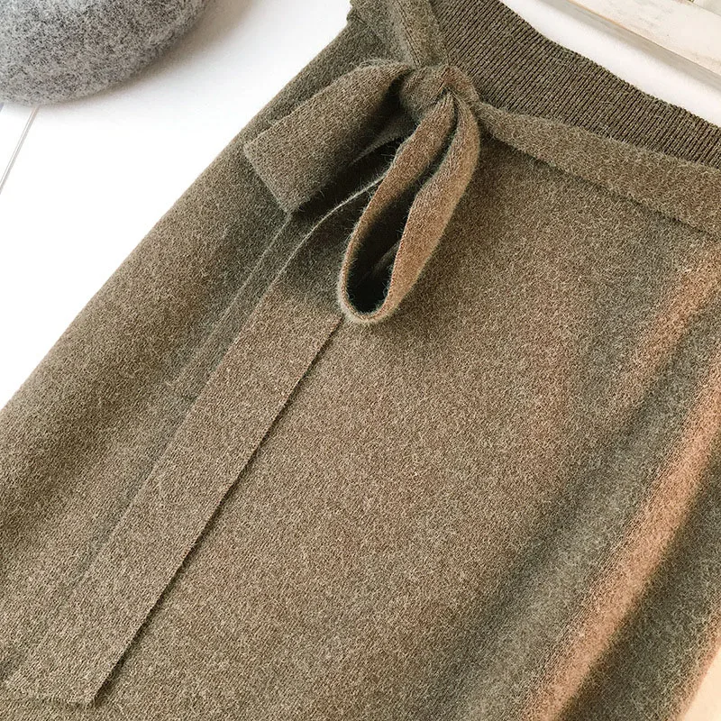 Высокое качество Шерстяная трикотажная юбка для женщин 2018 осень зима модные