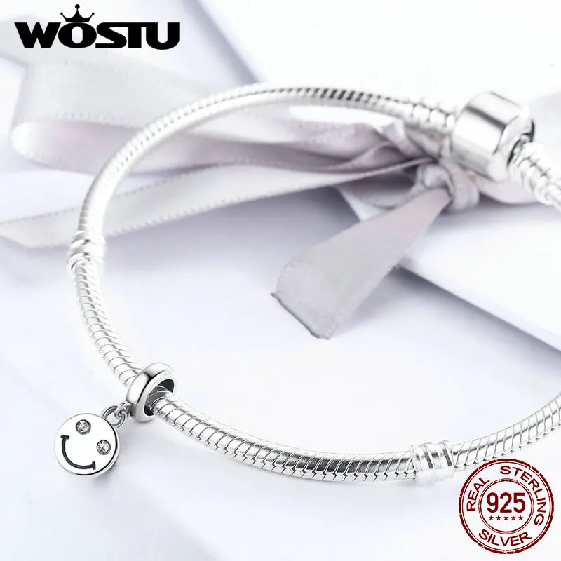 WOSTU оригинальный 925 пробы Серебряный улыбающееся лицо жизни бусины Висячие