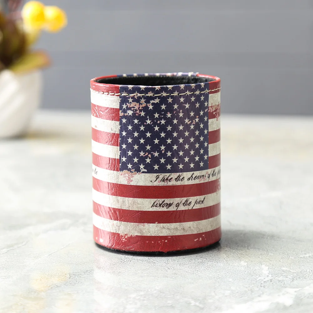 

LINKWELL Vintage Old Look Vintage USA Flag America National Flag PU leather Pencil Pen Holder Desk Organizer Storage Box Case