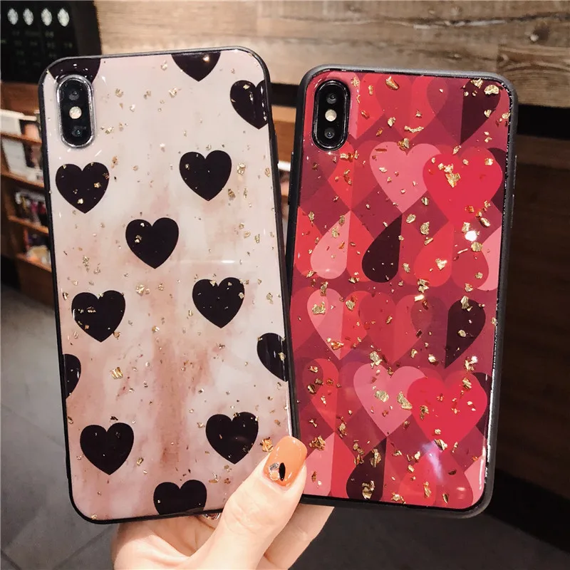 Чехол Love Heart для Iphone X S MAX 8 7 8Plus 6 6S Plus блестящее эпоксидное Золотое любовное сердце