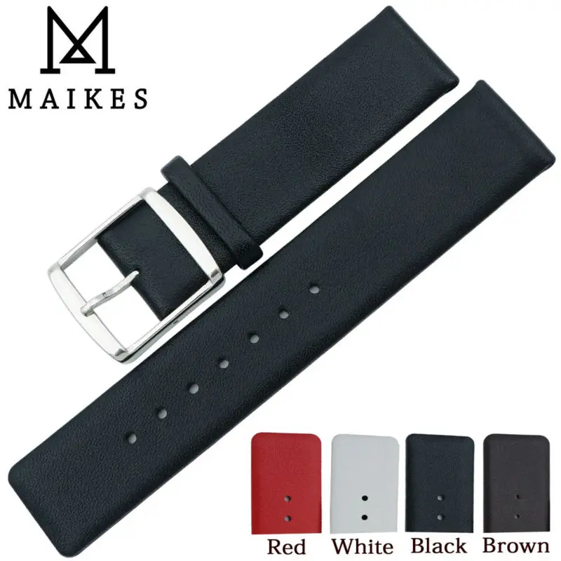 

MAIKES 16mm 18mm 20mm 22mm Genuine Leather Watchband Thin Soft Black Watch Strap band Case For CK Calvin Klein