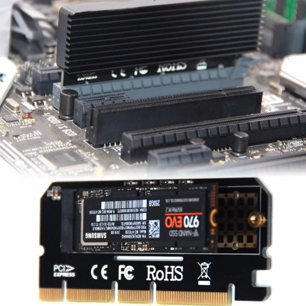 Адаптер компьютерной карты расширения Светодиодный интерфейс M.2 NVMe SSD NGFF к PCIE 3 0 X16