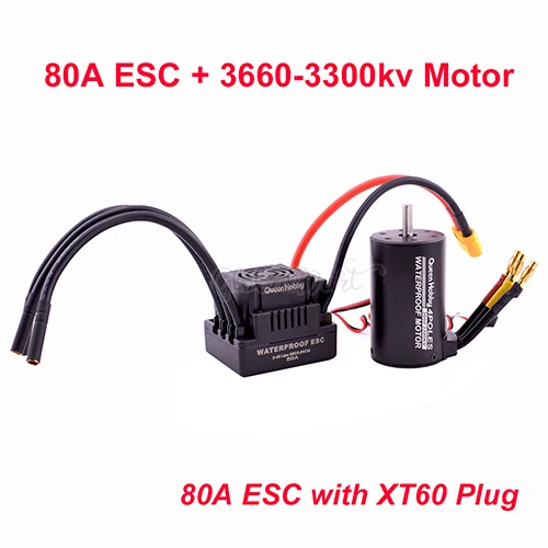 80A and 3660-3300KV Водонепроницаемый S-80A 80A/S-120A 120A 2-4S ESC+ 3660 3300KV 3800KV/3670 2150KV 2650KV бесщеточный двигатель для 1/8 1:8 RC автомобилей грузовых автомобилей - Цвет: 80A and 3660-3300KV