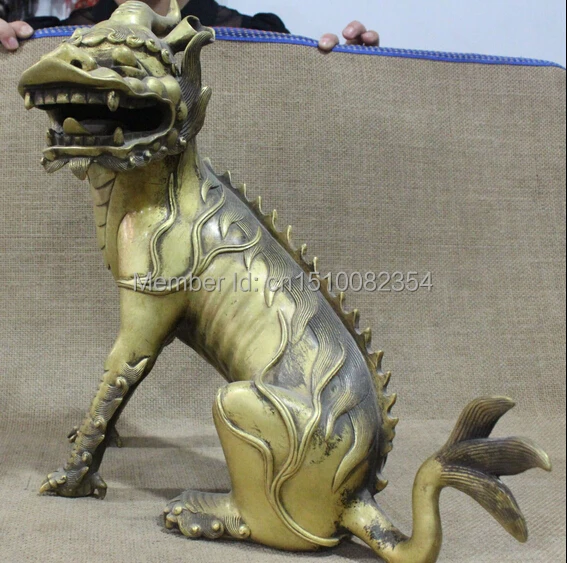 18 &quotКитайский 100% чистый Бронзовый зверь kylin Chi lin Единорог Qilin статуя льва|lion