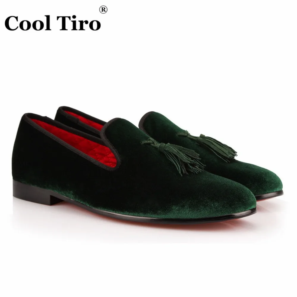 Классные мужские лоферы TIRO Красного/черного/зеленого цвета бархатные Роскошные