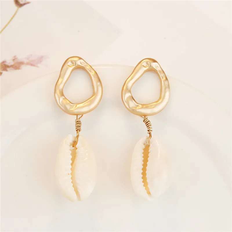 Богемные Винтажные серьги Concha золотые длинные для женщин Cowrie Sea Shell Висячие