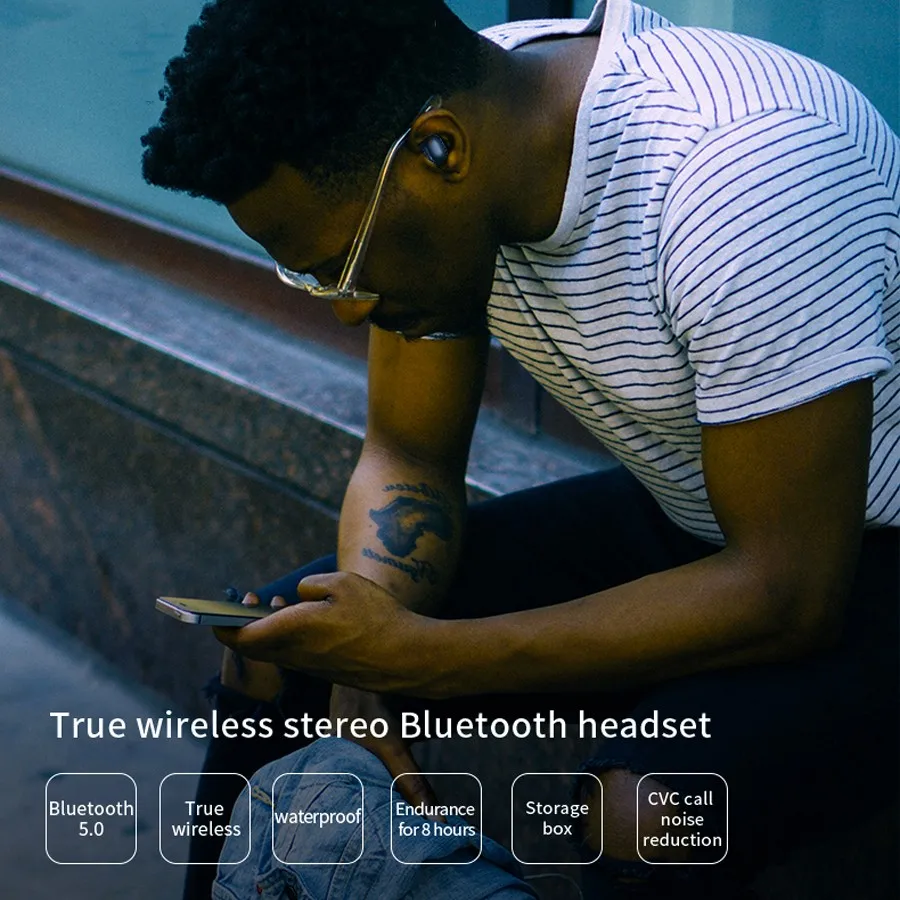 TWS Bluetooth 5 0 Беспроводные наушники IPX5 водонепроницаемые HIFI бас с микрофоном