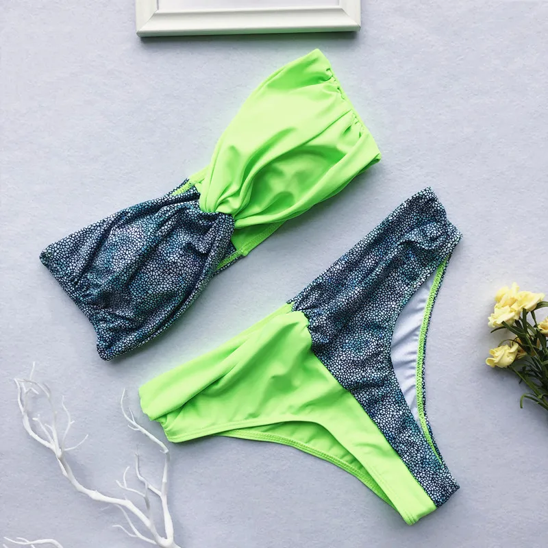 Комплект бикини с леопардовым принтом купальник без бретелек бразильский