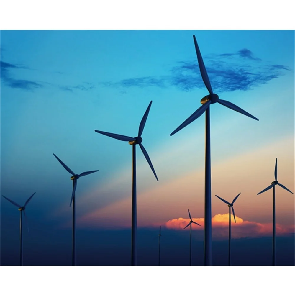 

Laeacco Canvas Calligraphy Painting Wind Turbine Farm at Sunset Posters and Prints Wall Artwork Pictures for Living Room Decor
