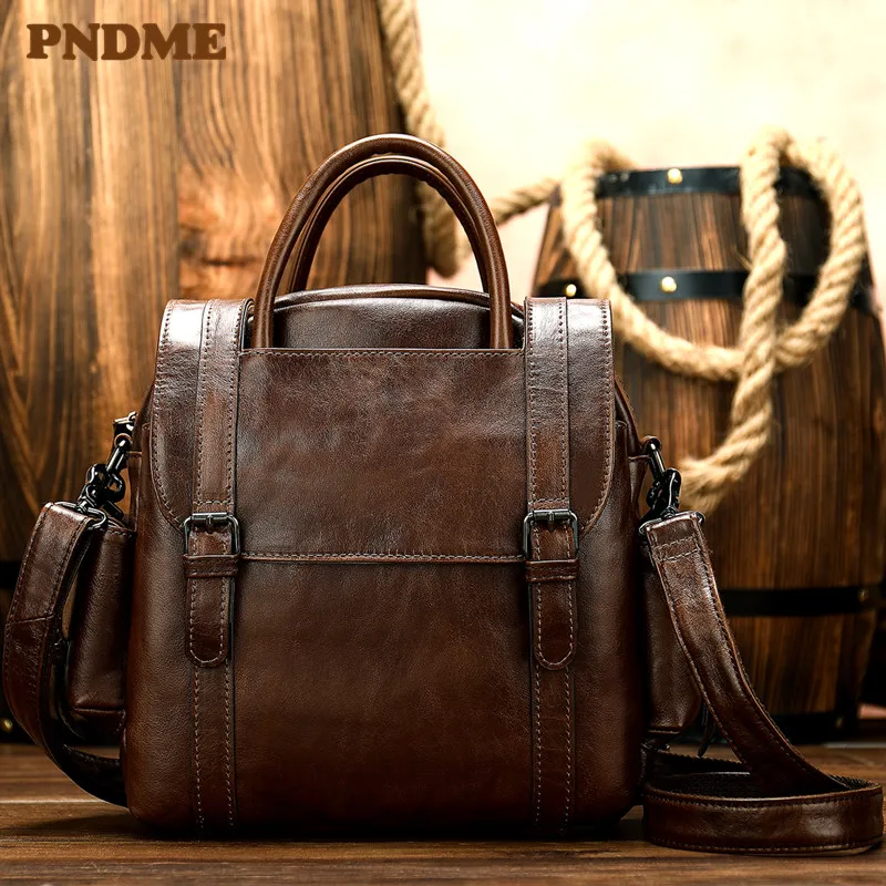 Винтажный однотонный кожаный рюкзак с большой емкостью|Мужские рюкзаки| |