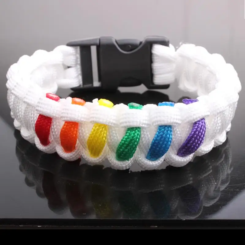 Браслет из паракорда с радужной тематикой белого цвета|bracelet purse|paracord survival