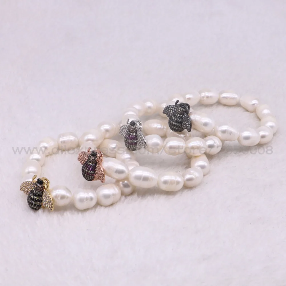 4 нити маленькая нить жемчуга браслет смешанные цвета милый крошечная пчела