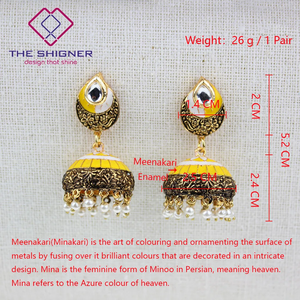 THE SHIGNER традиционные этнические индийские украшения Meenakari эмаль Jhumka Jhumki глаз тени серьги вечерние повседневные изделия для женщин