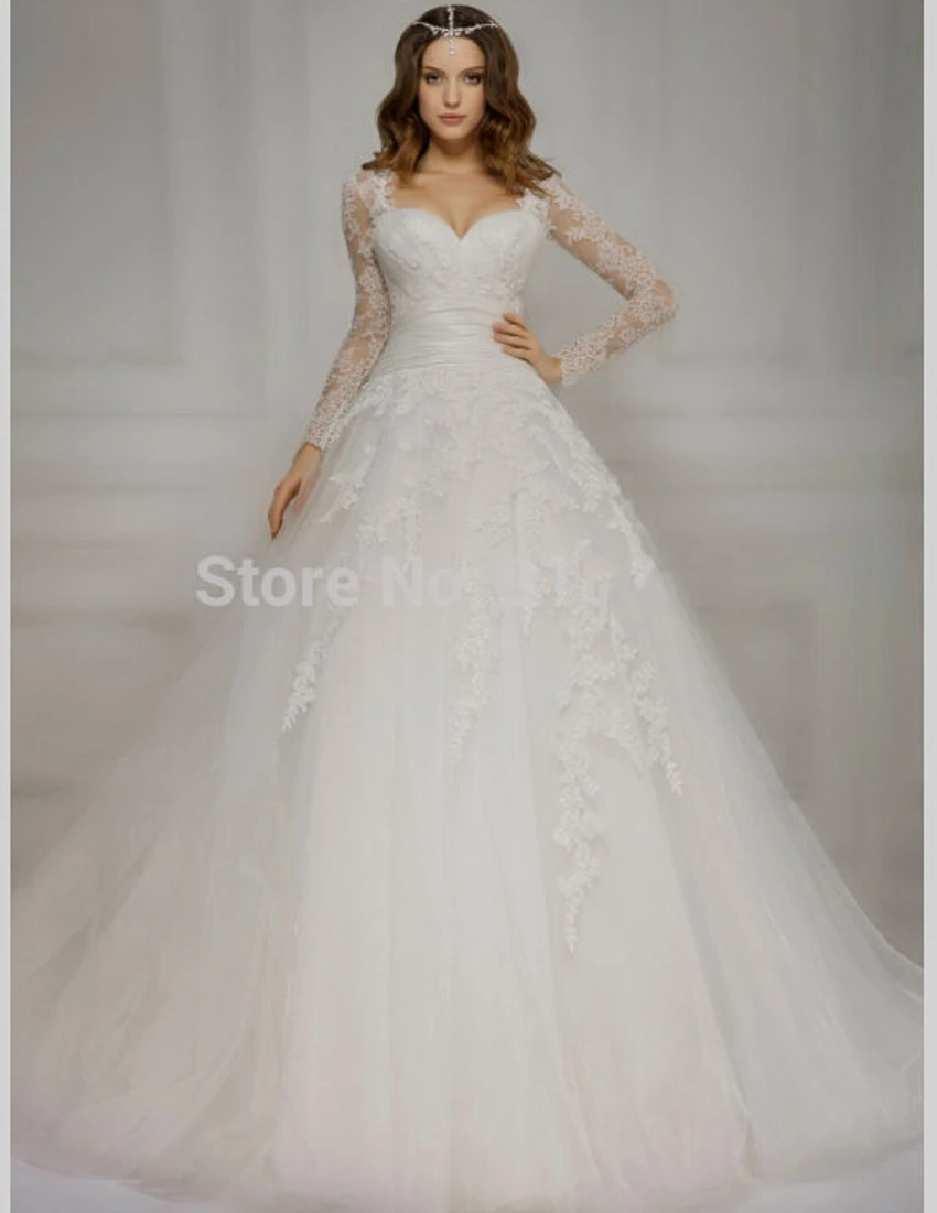 Princess Wedding Dresses Appliques Full Sleeve Sweetheart Tulle Sexy Ball Gown Robe De Mariee Custom Made | Свадьбы и торжества