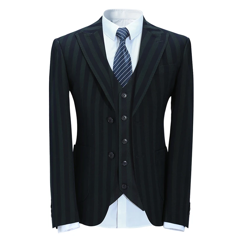 YUNCLOS Men Business Suits Wedding Slim Fit Double-Breasted Striped Male Formal 3 PCS Prom with Pant For | Мужская одежда