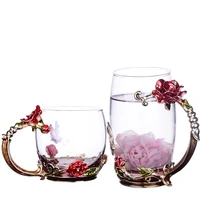 boutique enamel color scented tea juice heat resisting rose flower crystal glass coffee lovers handmade engraving cup suit
