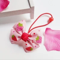 free shipping 150pcslot kids girl strawberry bow hair tie on elastic band hair care