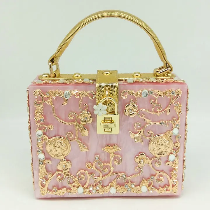 PInk Handbag Boutique De FGG модная женская черная акриловая сумка через плечо с цветком из кристаллов, сумка через плечо, вечерняя сумка-клатч - Цвет: PInk Handbag