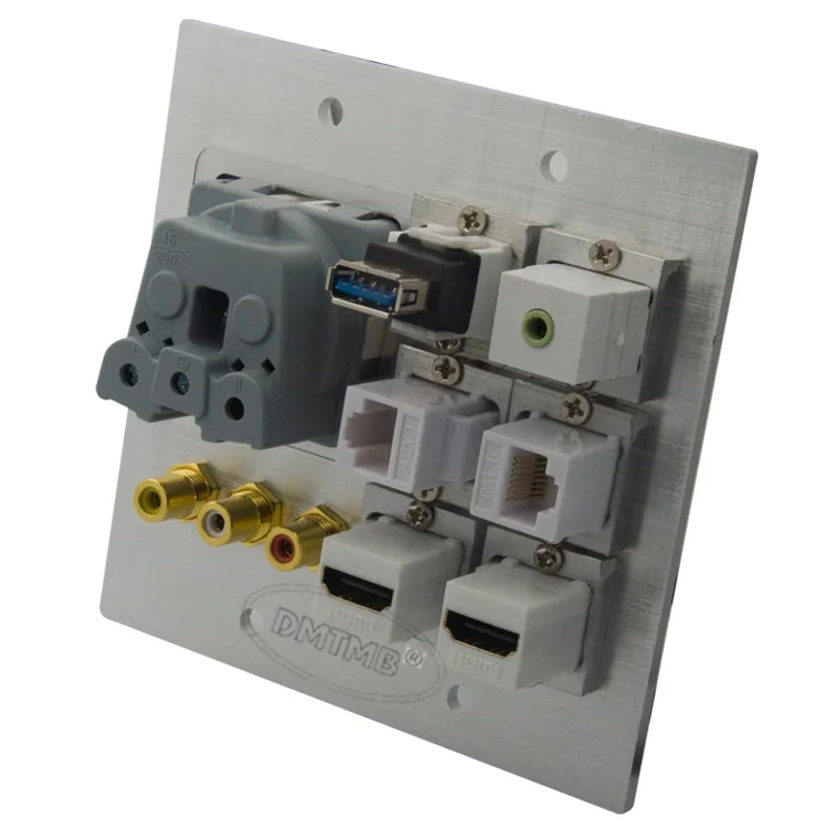 Алюминиевая лицевая пластина 120X120 мм с HDMI 3 5 аудио 3RCA AV USB EU настенная питания и