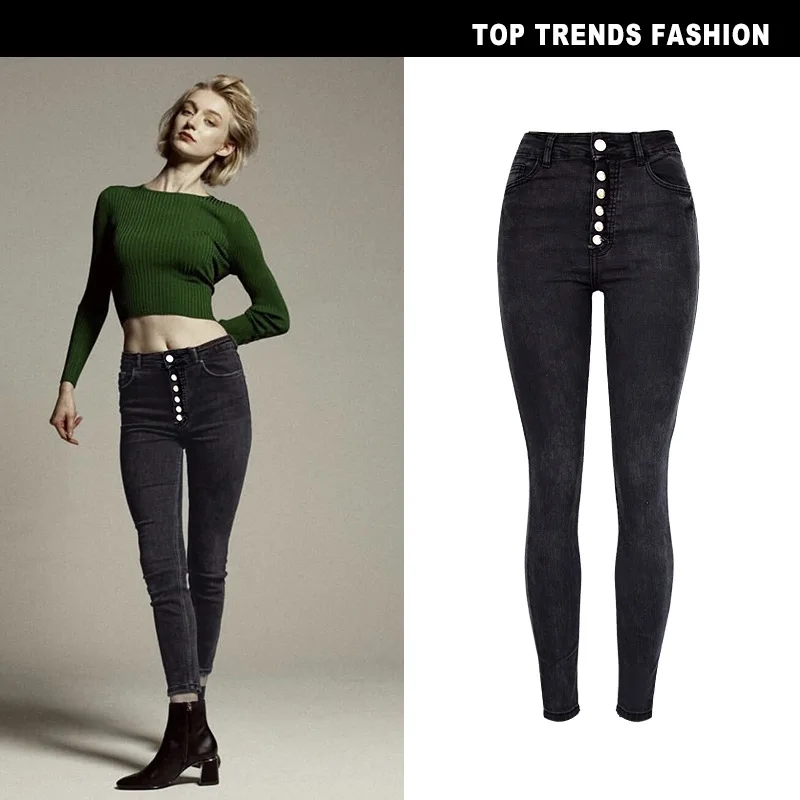Women Black high waisted skinny Jeans Denim Pencil Pants calsas jeans femininas 2768 | Женская одежда