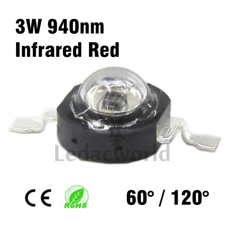 

10pcs Infrared Red 940nm 3W High Power LED Chip IR 940Nm 60 degree or 120 degree LED Beads for Night Camera