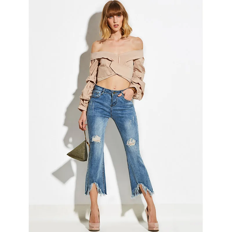 Женские блузки цвета хаки с вырезом лодочкой рубашки элегантные длинные рукава