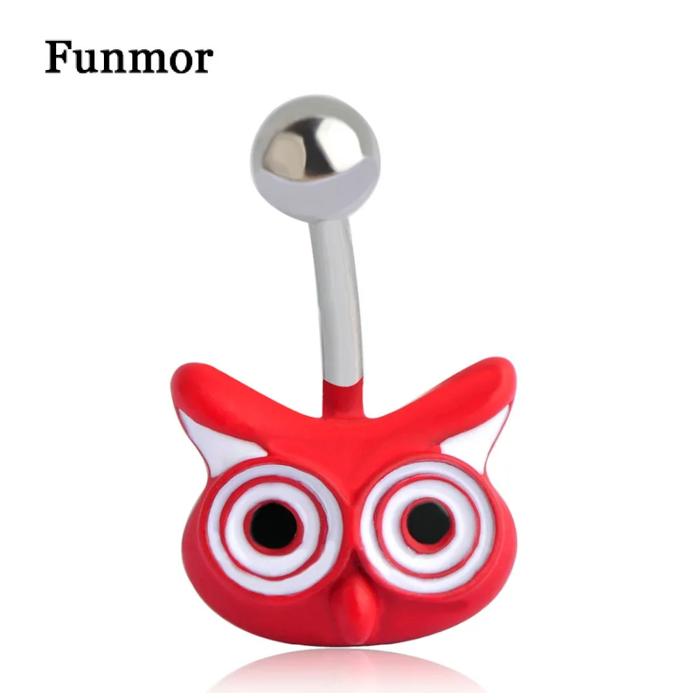 Кольцо для пирсинга пупка Funmor с Красной эмалированной совой мордочкой из
