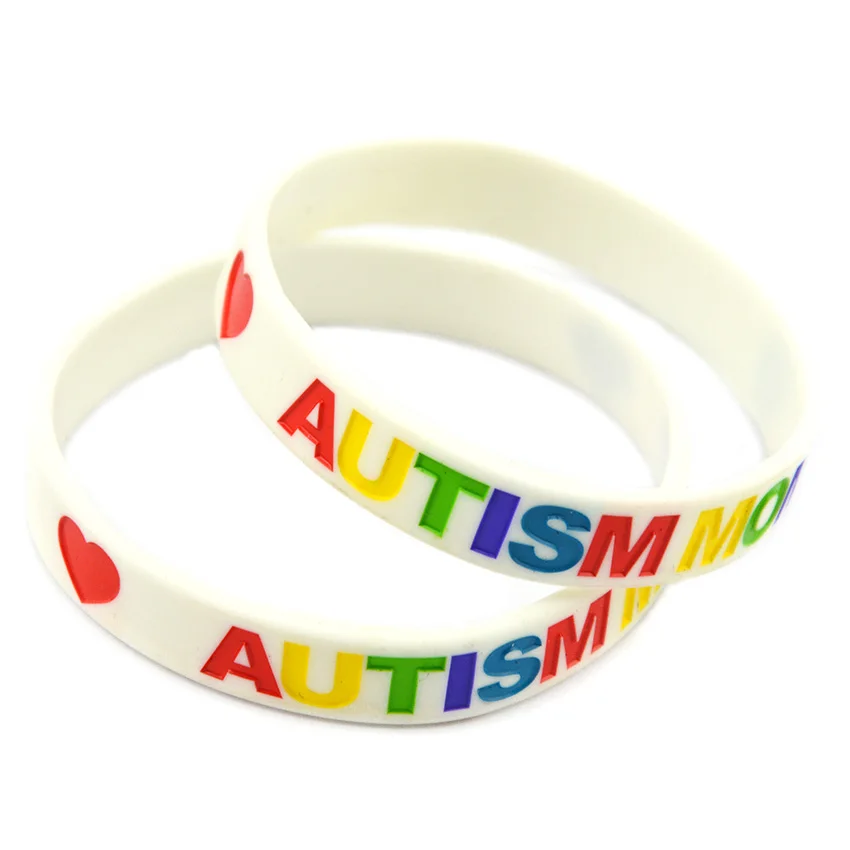 

OBH 50PCS Love Autism DAD and MOM Silicone Bracelet White and Black