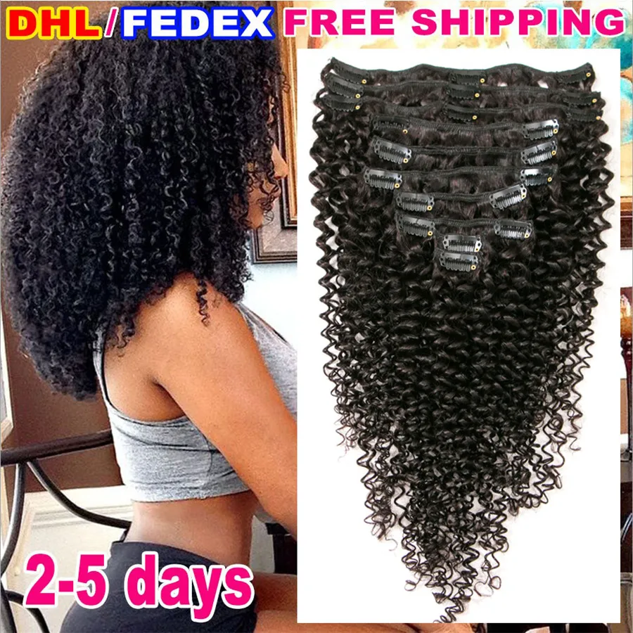 Ali Natural Mongolian Kinky Curly Clip In Human Hair Extensions 10 Pcs/Set Clips 4B 4C Pattern Machine Made Non Remy |
