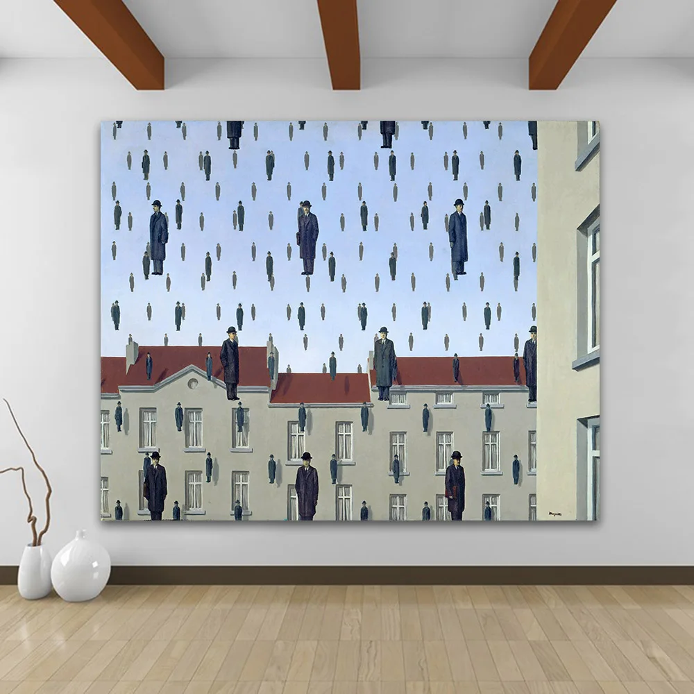 JQHYART Rene Magritte Golconda 1953 холст искусство Масляная живопись Модер домашний Декор