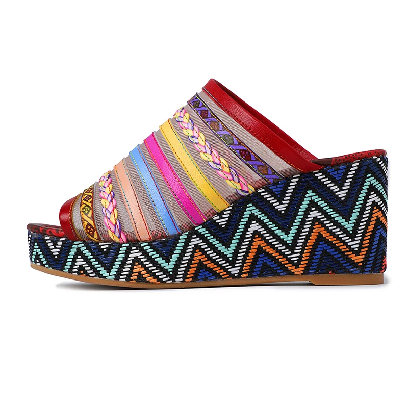 SONDR/красные сандалии на клиновидной платформе Летняя обувь Женские слипоны с