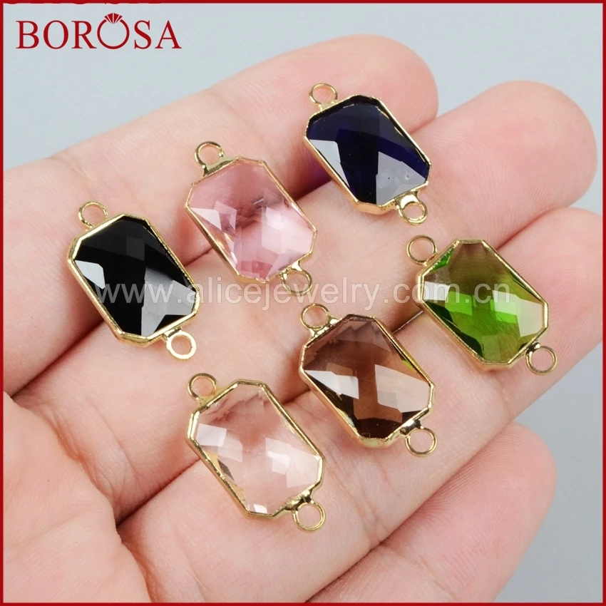 BOROSA многоцветные камни граненый прямоугольник золотой разъем для браслетов 20 шт