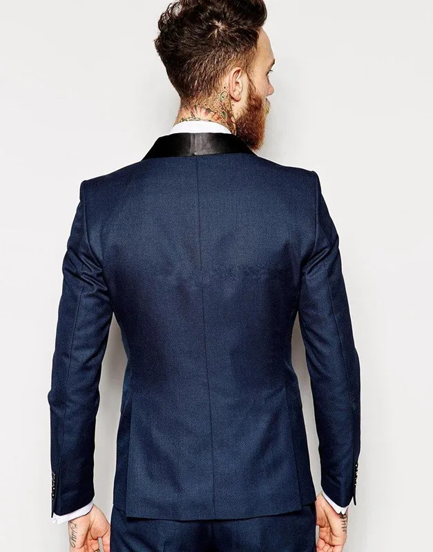 Side Vent Slim Fit Groom Tuxedos Shawl Collar Men Suit 2017 Navy Blue Groomsman/Bridegroom Wedding Suits (Jacket+Pants+Tie+vest) |