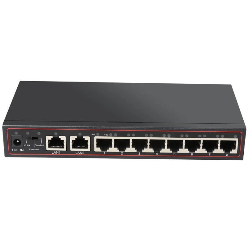Выключатель инъектор PoE 10 портов 8 48 В сетевой коммутатор Ethernet 802 3 af/at для ip