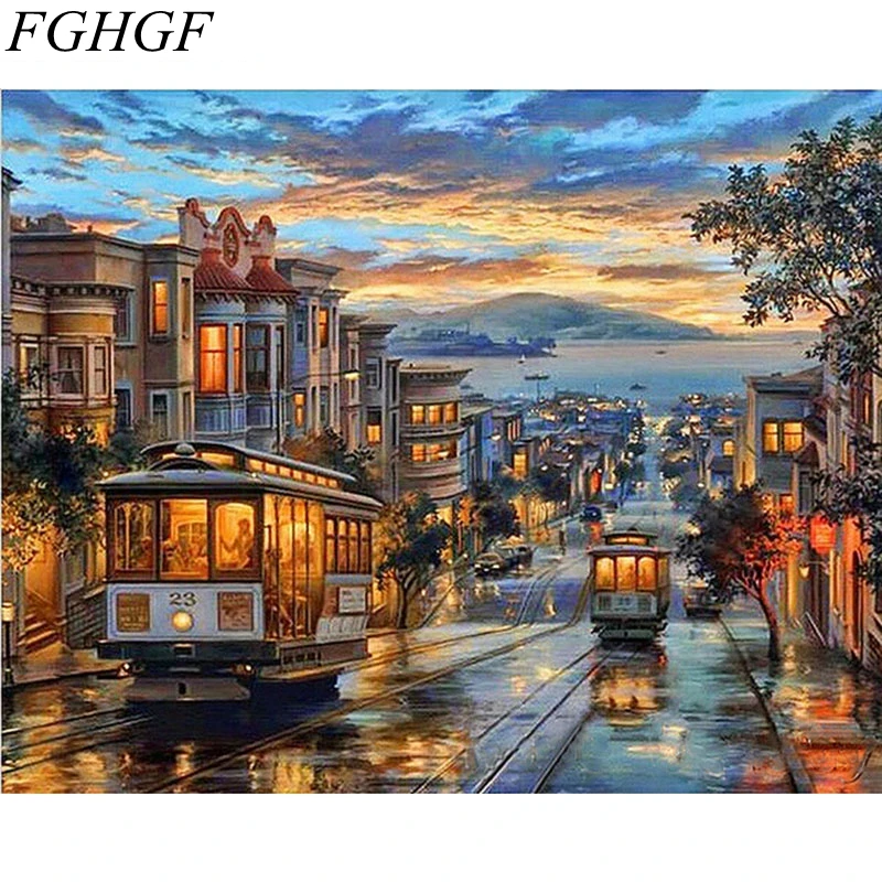 FGHGF Безрамная европейская уличная ночная картина абстрактный Рисунок Сделай