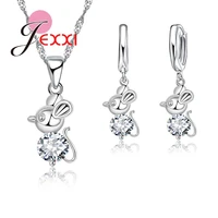 valentines day present pretty animal silver jewelry set for girlchildren shiny mouse pendant fashion party set