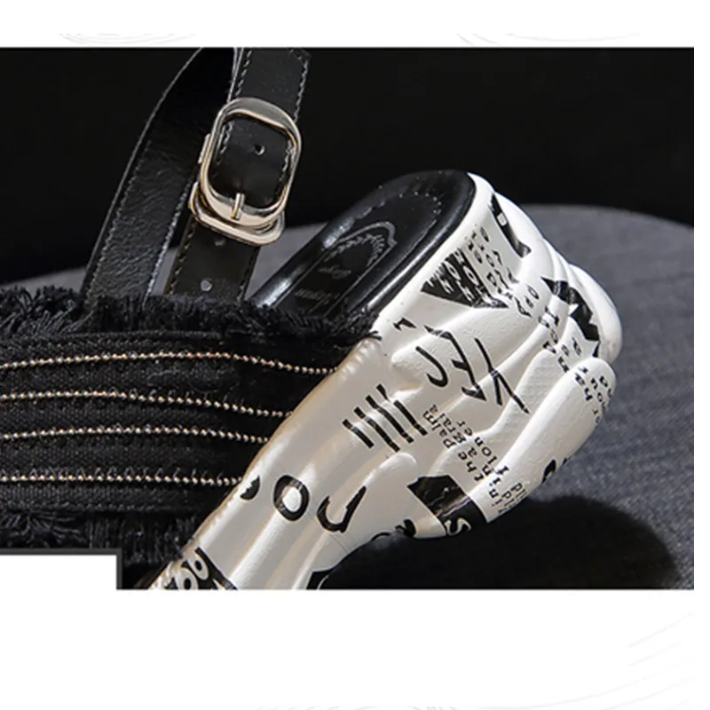 Сандалии из джинсовой ткани Для женщин 2019 Весна клин сандалии Летние женские